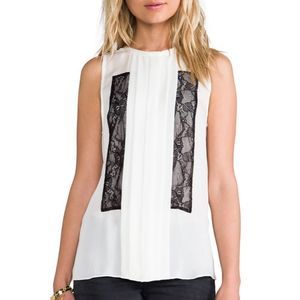 Haute Hippie white black tuxedo sleeveless top S